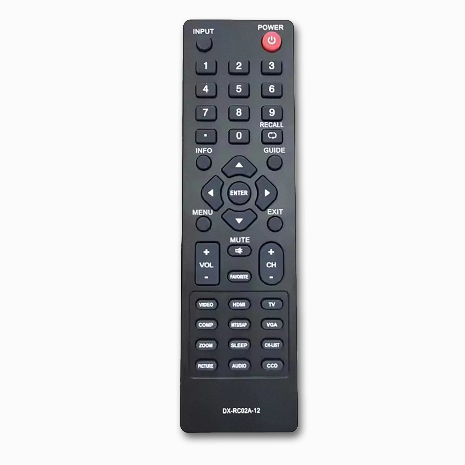 Dynex DX-RC02A-12 Replacement Remote | No Voice | Plug-and-Play for Dynex Televisions