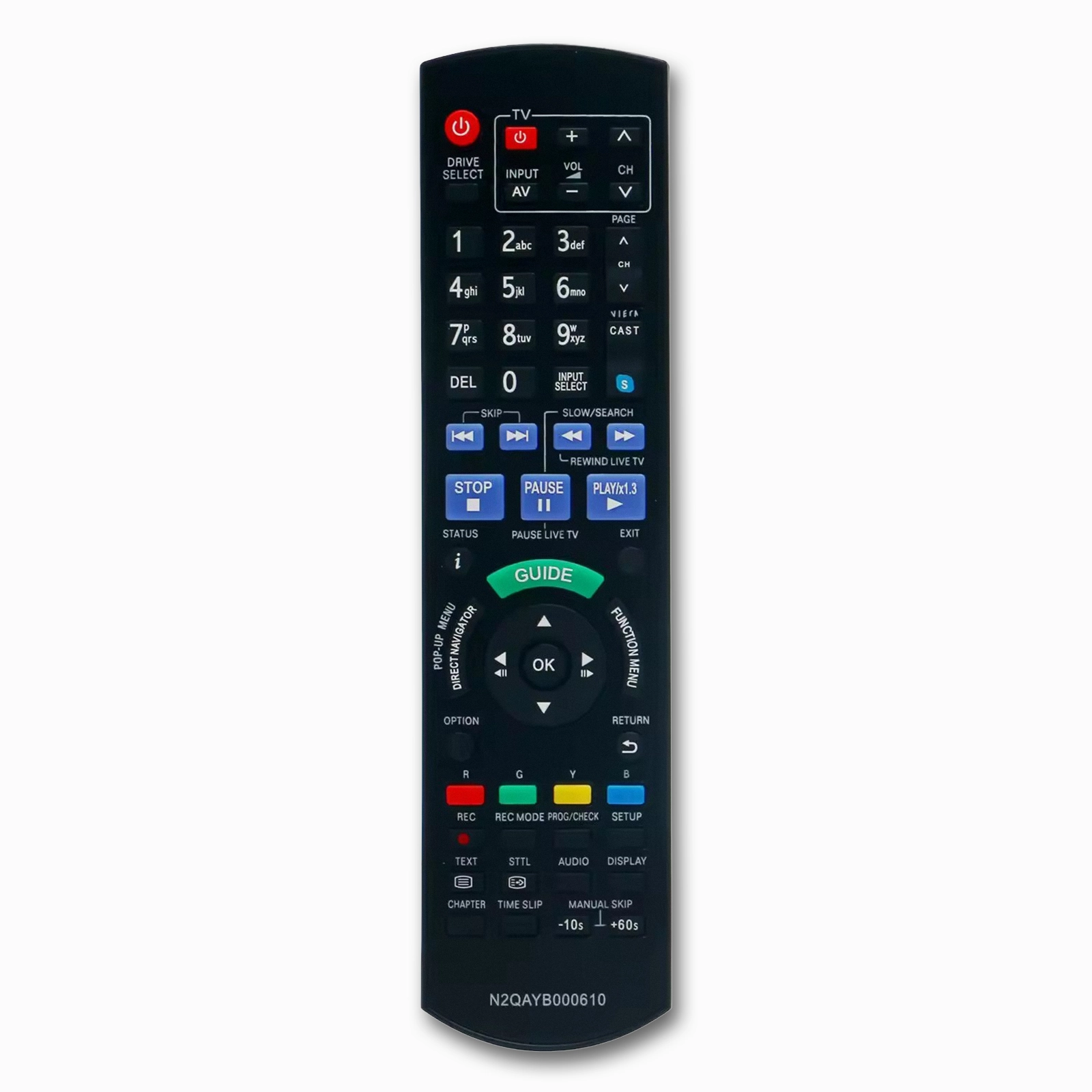 Panasonic N2QAYB000610 Replacement Remote | Blu-Ray Disc Recorder | DMR-BWT DMR-PWT Series